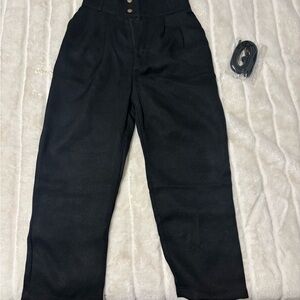 Cider Black High-Waisted Trousers with Wide Legs